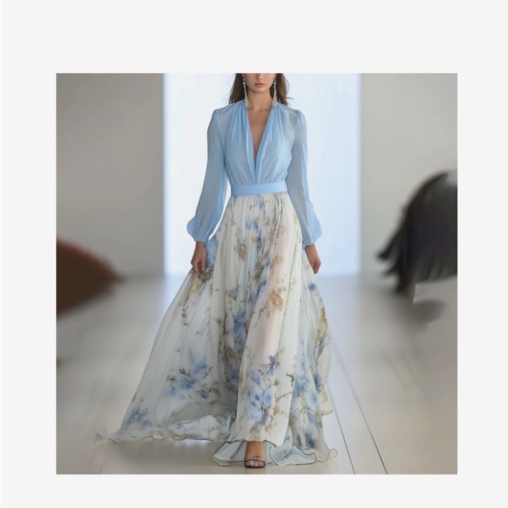 Elegant Blue Floral Maxi Skirt